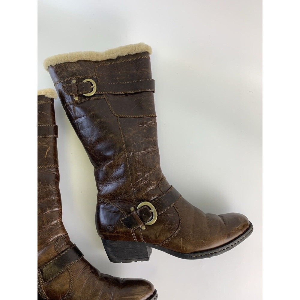 Born Randi Boots Tall Heel Shearling Lined Brown Distressed Leather Womens 11 - Picture 9 of 16